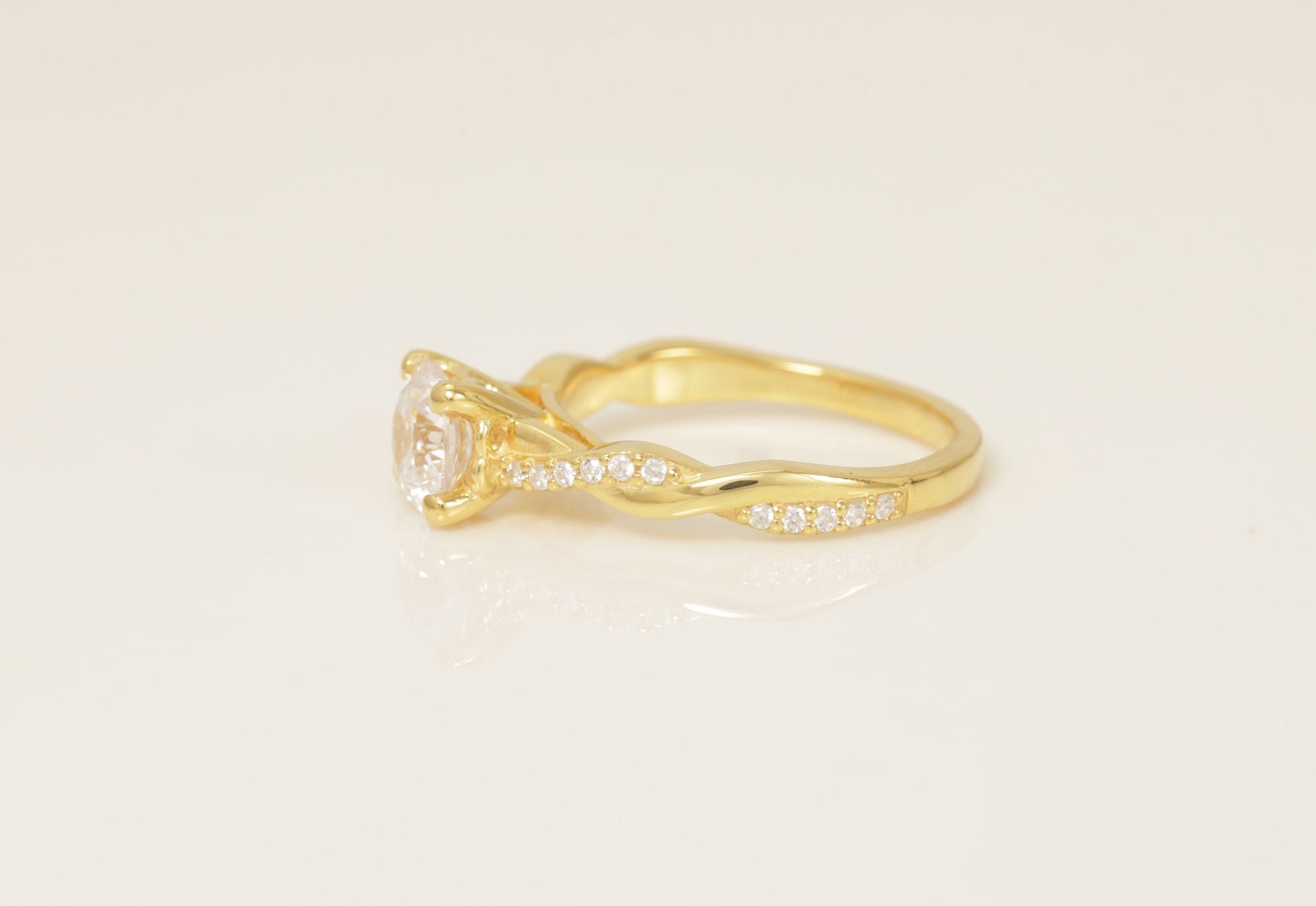 Diamond Petite Twist Engagement Ring, Twisted Vine Wedding Ring, Solitaire Engagement Ring, Anniversary Ring Gift for Her